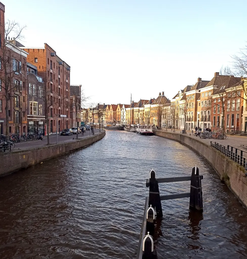 View of the canal in the Netherlands in Groningen